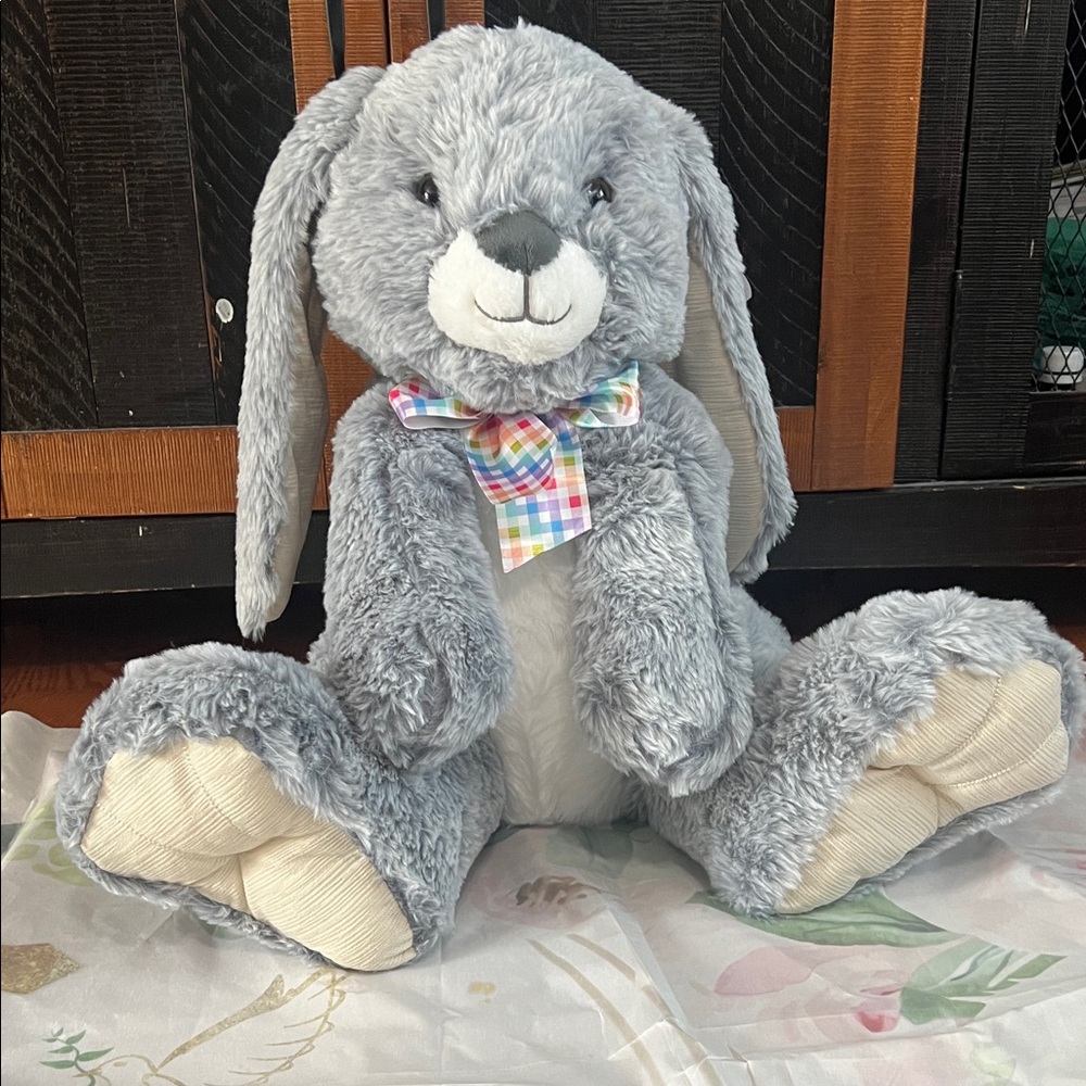 Gray Plush Bunny with Bow Tie